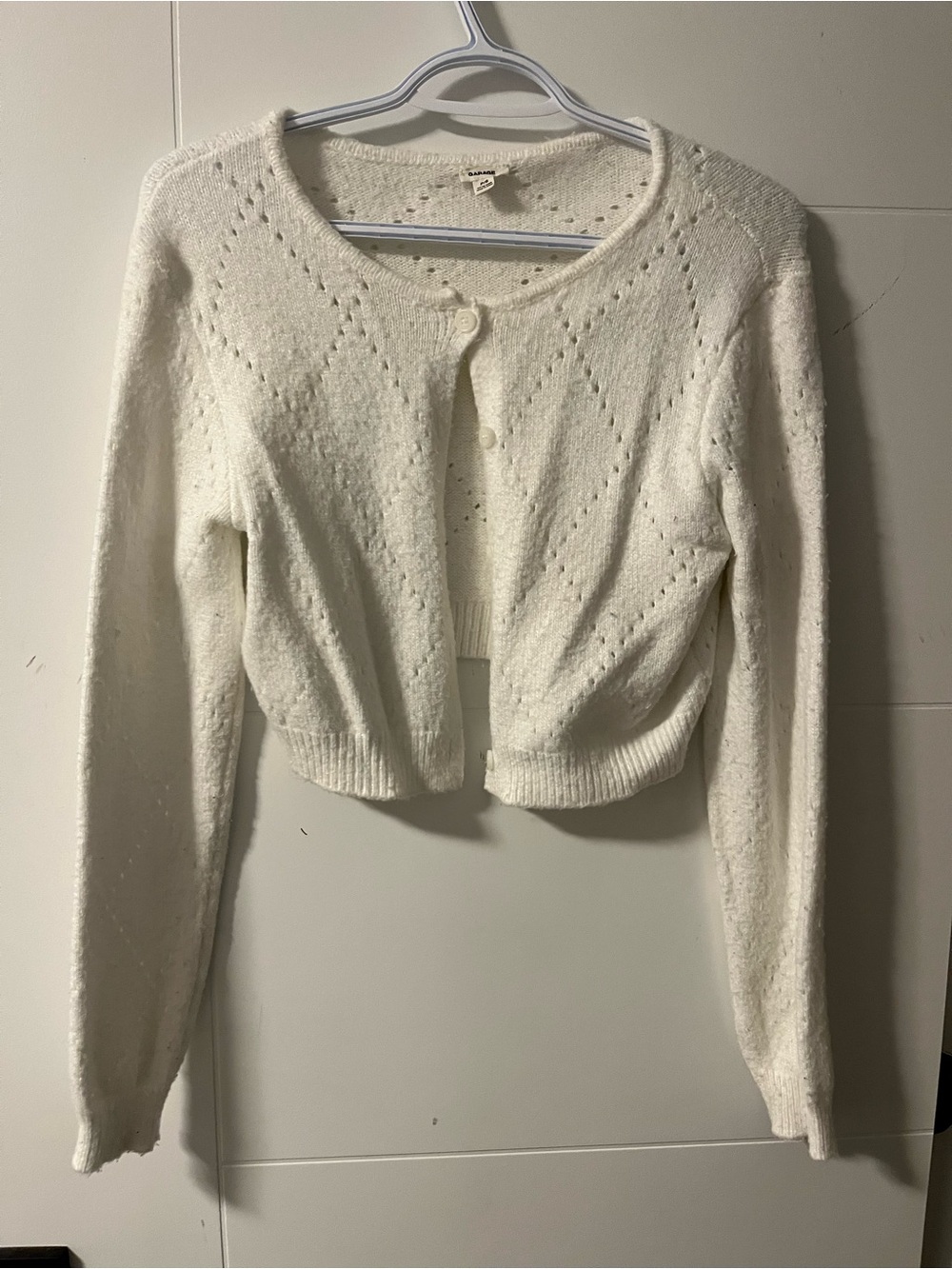 Garage Cream Cropped Button-Front Knit Cardigan